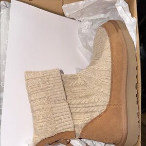 UGG Tan and Cream Knit Ankle Boots